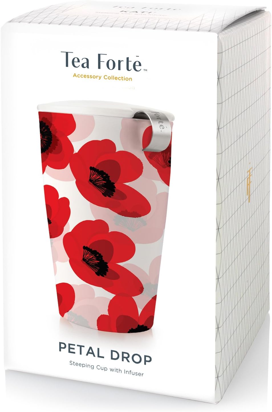 Tea Forte Kati Cup Ceramic Tea Infuser Cup with Infuser Basket and Lid for Steeping, Petal Drops