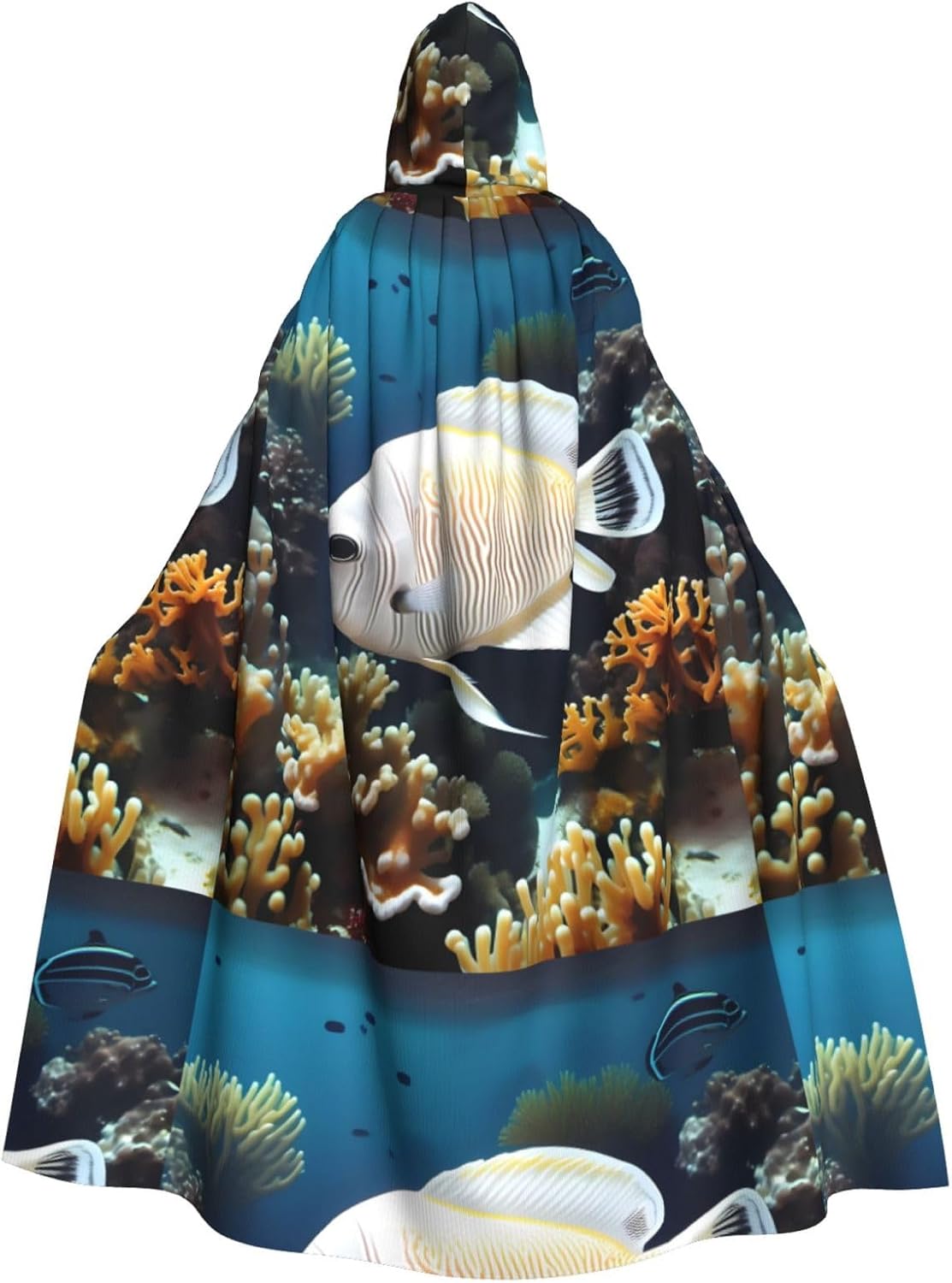 White-Golden Fish Men Women Halloween Role Play Party Decoration Hooded Poncho