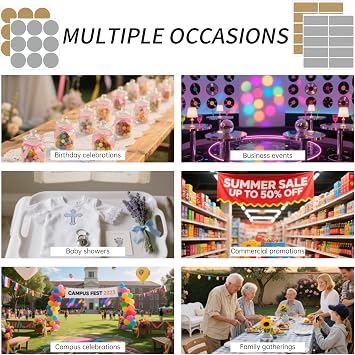 830 pcs Scratch Off Label Stickers, CNYMANY Circular Square Self-Adhesive Peel and Stick DIY Labels for Games Party Gift Postcard Promotion - Gold, Silver