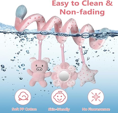 Miniatura 5 de SAMMAS Juguetes para Asiento de Coche, Juguetes Colgantes en Espiral para Bebés, Rosa, Cerdita, para Asiento de Coche, Cochecito, Cuna, Cunas con