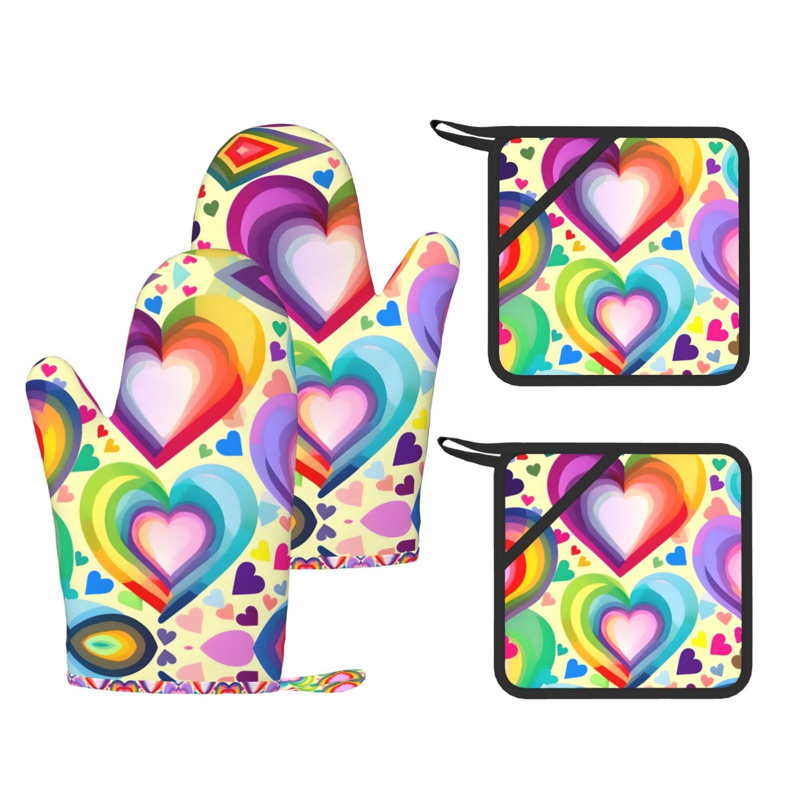 Maniques et maniques en silicone résistant à la chaleur motif cœurs arc-en-ciel x4