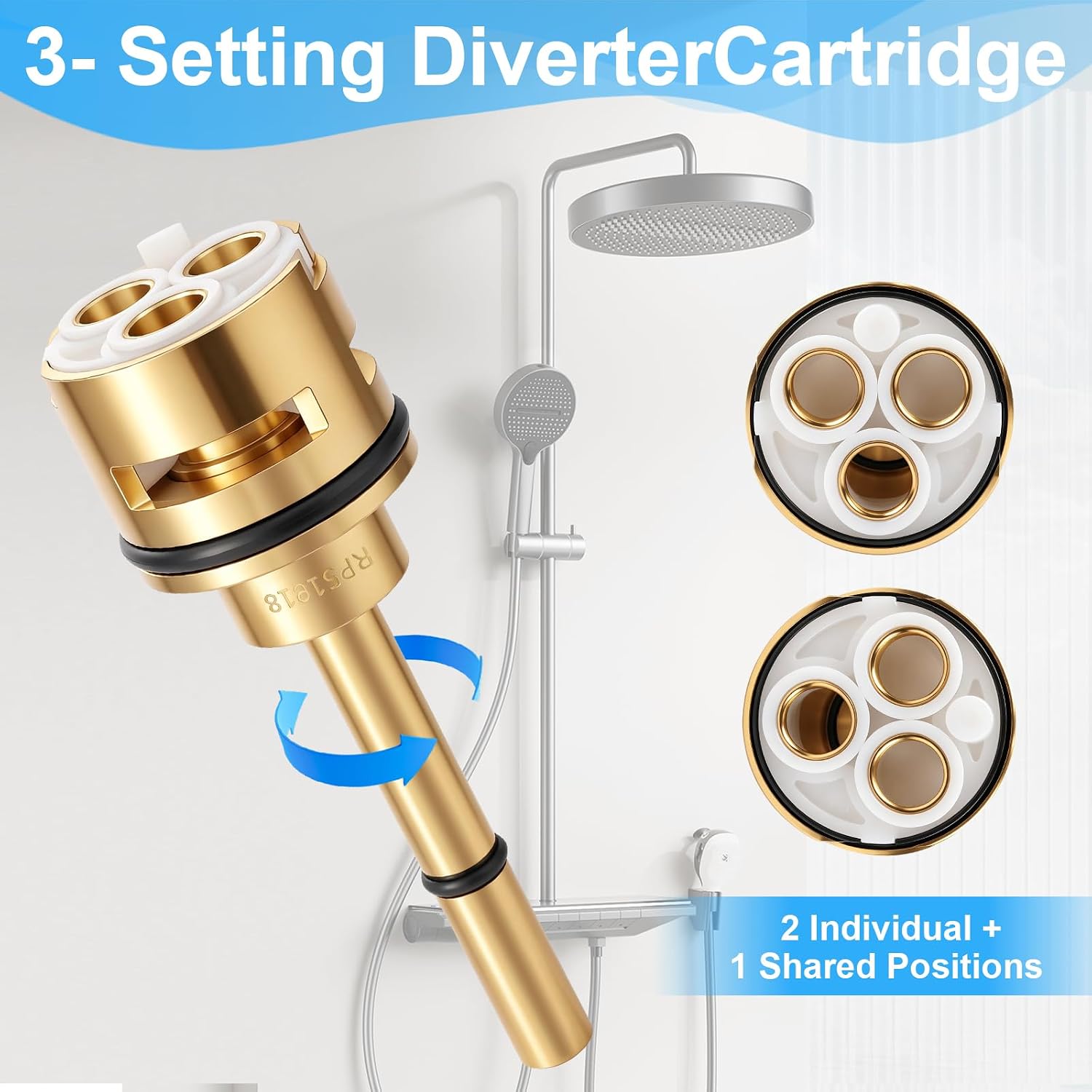 RP51918 3-Setting Shower Diverter Cartridge Replacement Kit, Compatible with Delta R11000, R22000 & R22000-WS Valve Bodies, 2 Individual & 1 Shared Position, Brass Construction