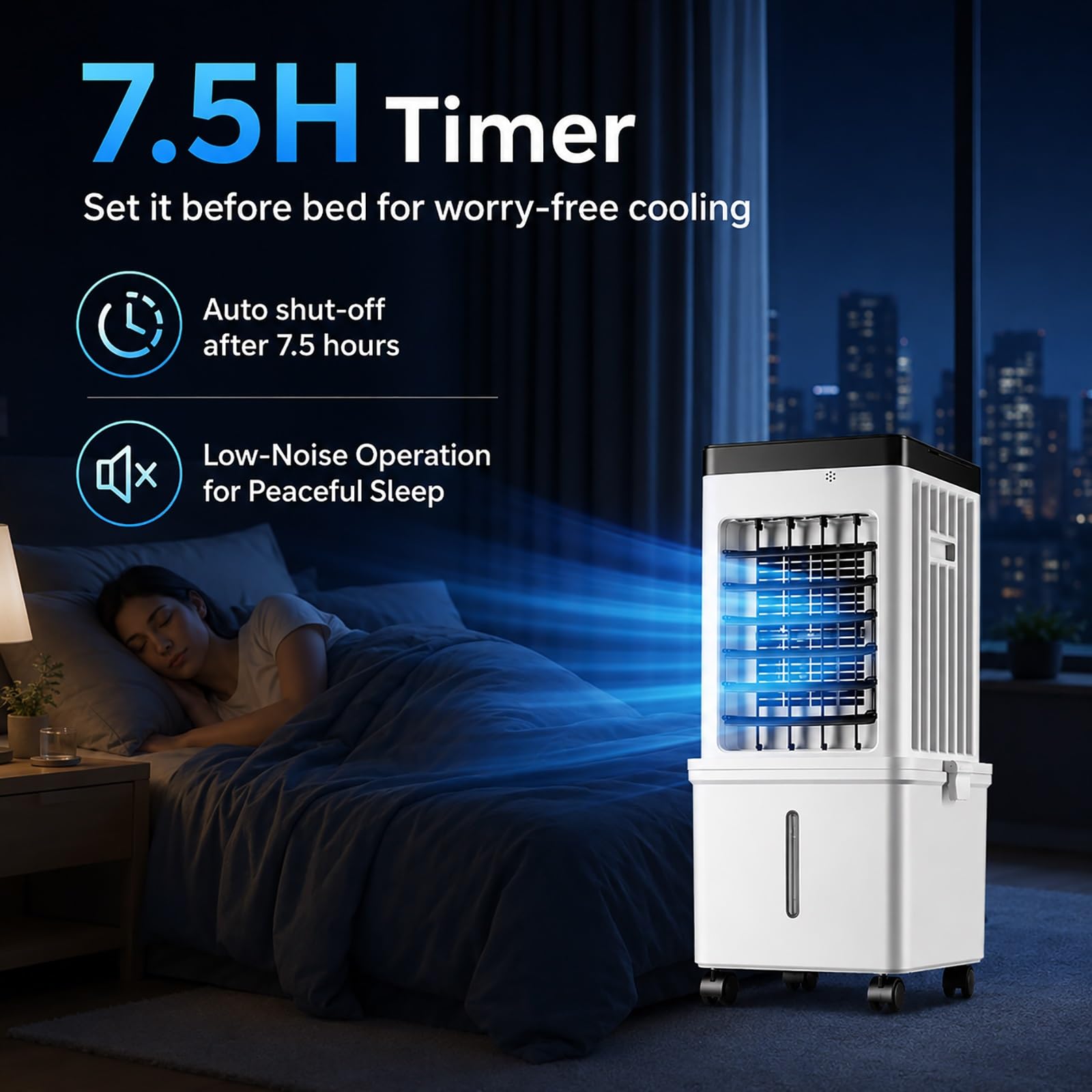 Enfriador de Aire Portátil, Climatizador Evaporativo con Depósito de Agua 15L, 3 Velocidades, Temporizador 7.5H, Mando a Distancia, Oscilación 90°