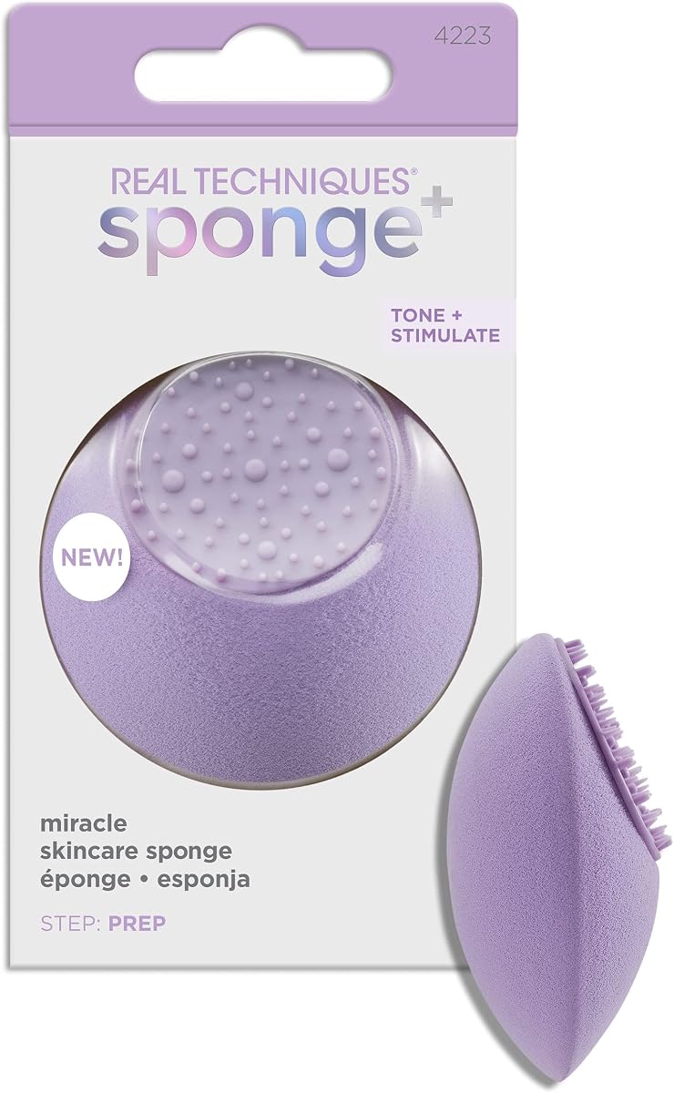 Esponja milagrosa para el cuidado de la piel, esponja de belleza con colágeno vegano, esponja reutilizable para el cuidado de la piel para sueros faciales e hidratantes, morado, vegano y libre de crueldad, 1 unidad