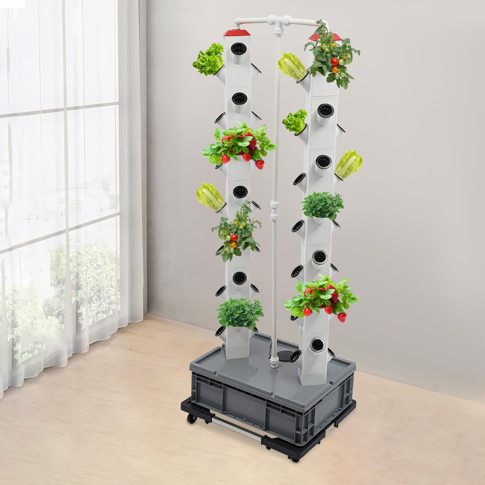 Set di 56 impianti idroponici, sistema di coltivazione idroponico, da giardino, per interni, con pompa dell'acqua, 220 V, 4 ruote, per balcone, terrazza, giardino, fattoria