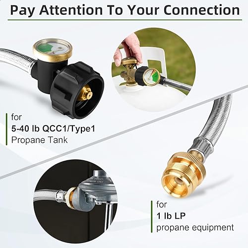 Miniatura 2 de Adaptador de manguera de propano de 6 pies de 1 libra a 20 libras, manguera de tanque de propano trenzada de acero inoxidable de 1 libra para