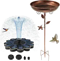 Conjunto de fonte redonda de jardim de cobre antigo para jardim e fonte solar para lagoa redonda, tudo em um, apelo decorativo, alimentador de pássaros independente de altura ao ar livre com estaca de