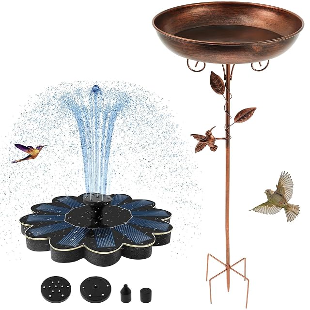 Baño de pájaros 2 en 1 con fuente solar - Fuente solar para exteriores con 5 efectos de pulverización