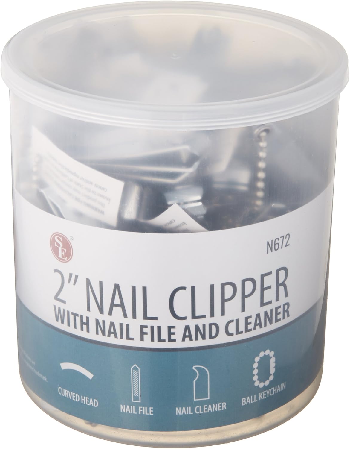 SE 2" Fingernail Clippers with Nail Files and Cleaners in a Jar (72-Pack) - N672