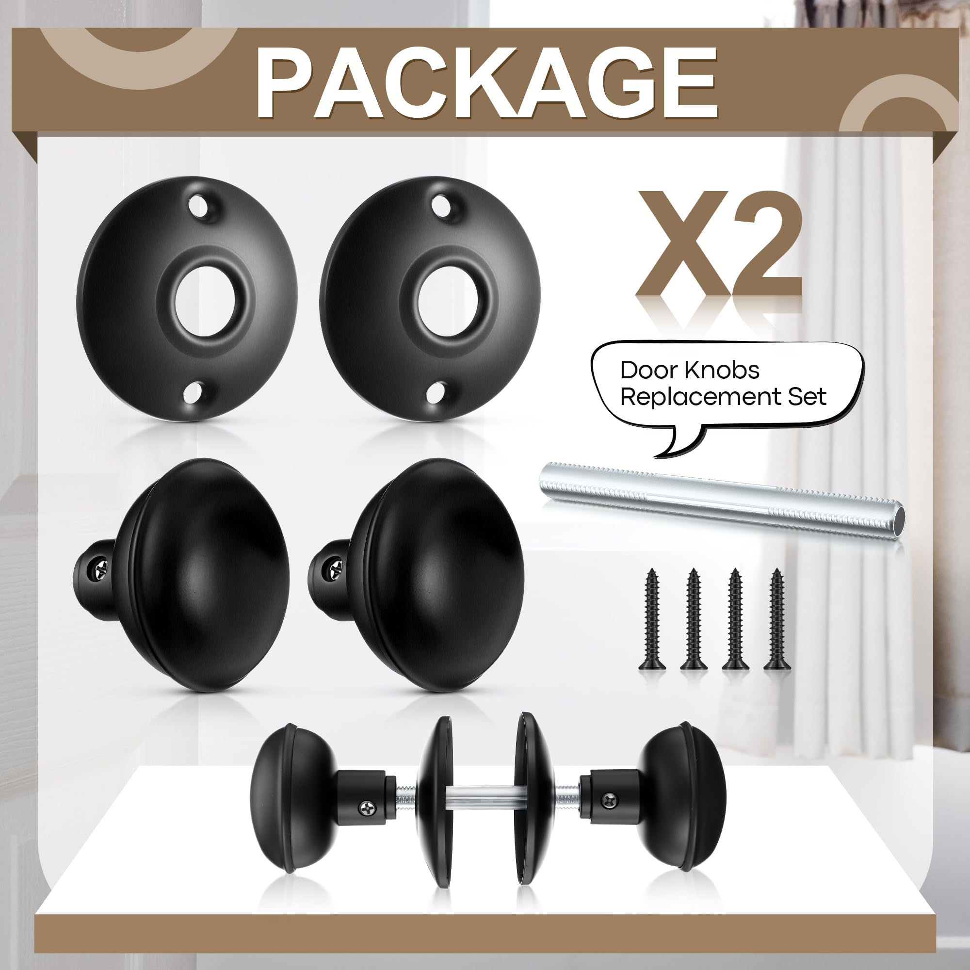 Matte Black Door Knobs - Retro Style Set -2