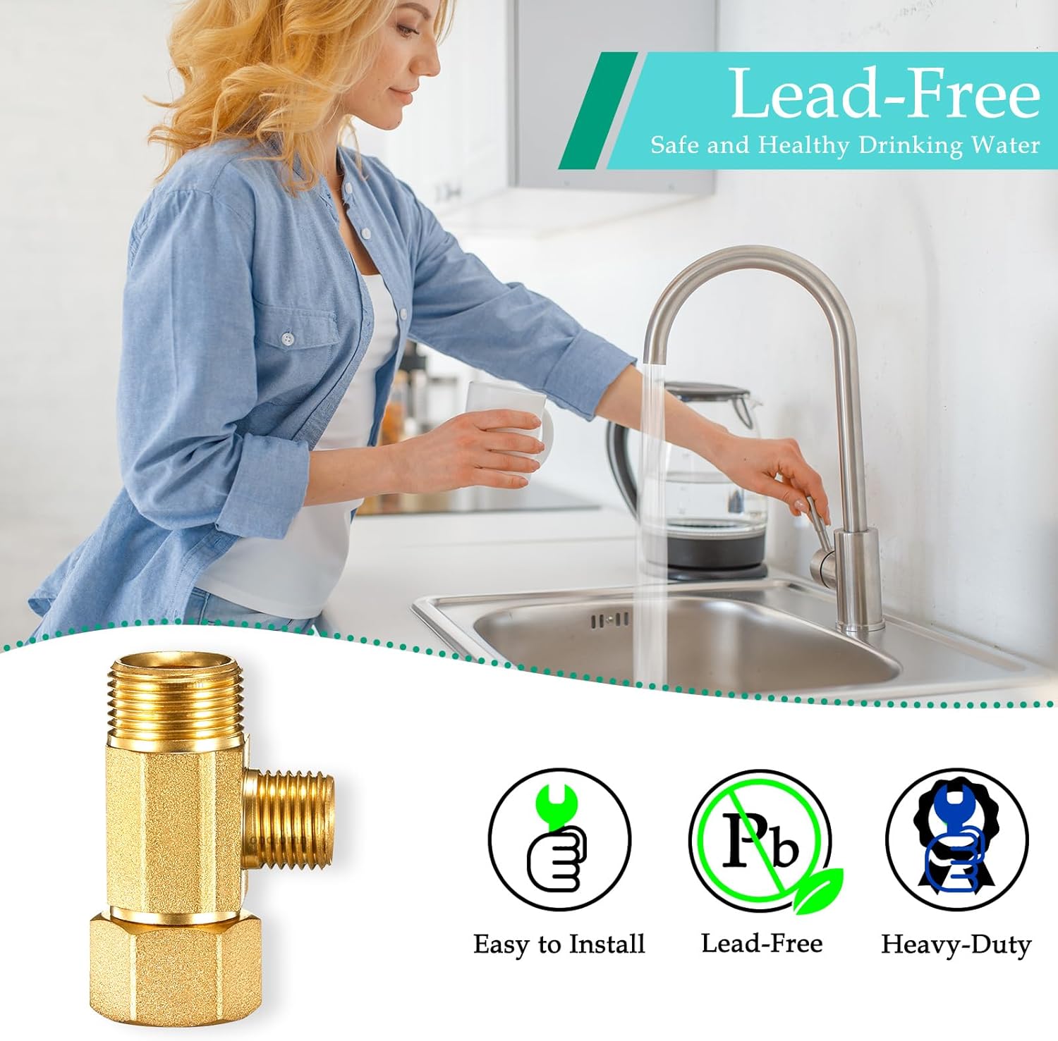 Brass Water Line Splitter and Hose for Refrigerator Ice Maker Kit, 30' Braided Stainless Steel Fridge Supply Tubing with 1/4" Compression Fittings and 1/4" x3/8" x/3/8" Valve Connector (30 FT)