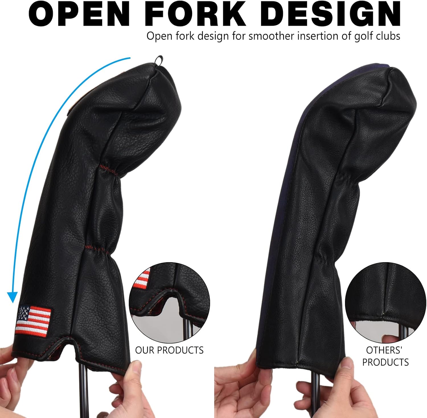 Big Teeth USA Flag Golf Club Covers for Woods and Drivers, Driver Headcover Black PU Leather, Head Cover Set Golf Clubs Men with Big Number : Sports & Outdoors