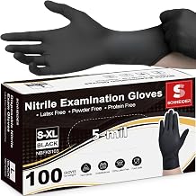 Schneider Medical Black Nitrile Exam Gloves, 5 Mil Latex-Free & Powder-Free Disposable Gloves for Cooking
