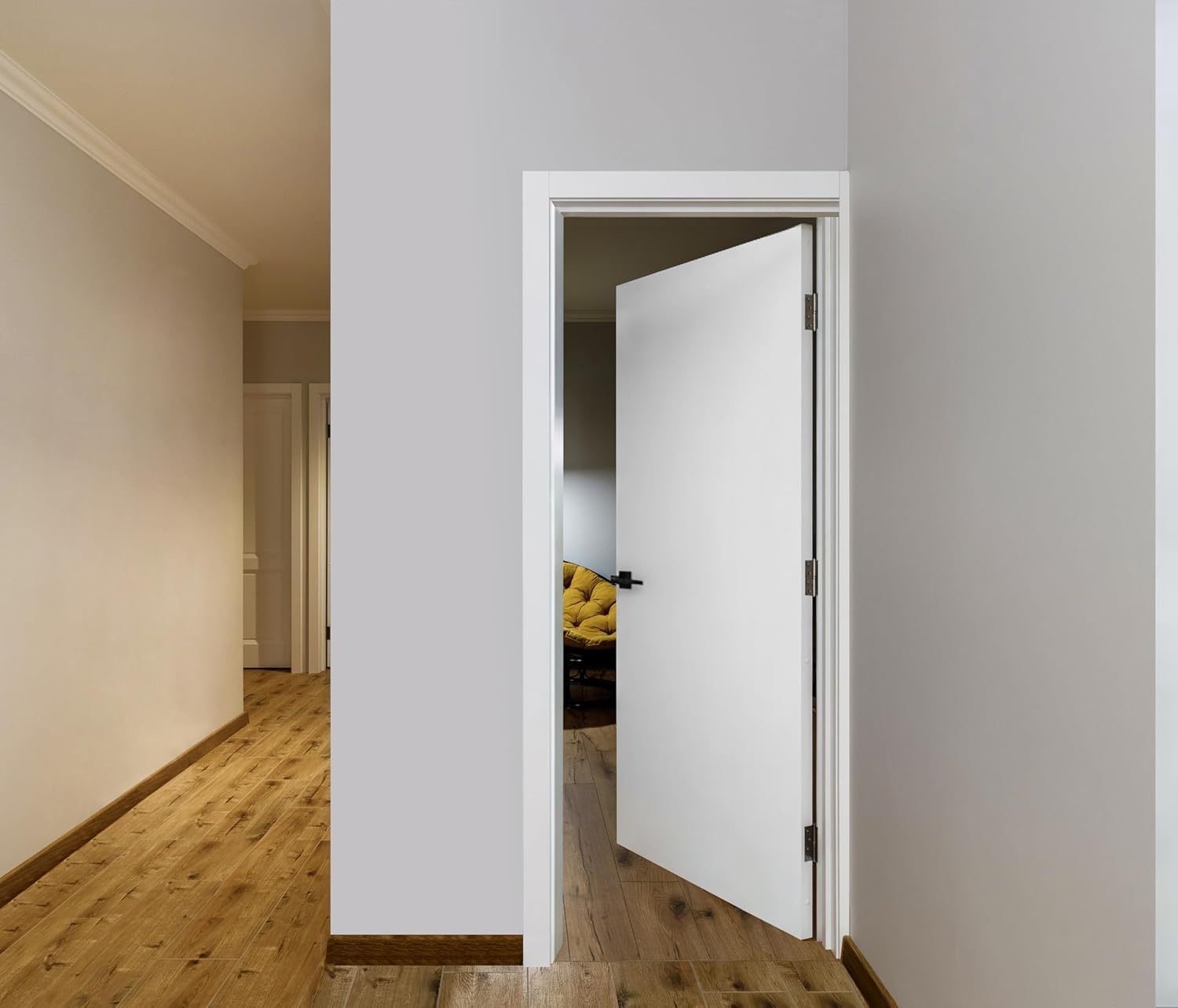 30 in. x 80 in.Left-Handed Solid Core White Primed Composite Single Prehung Interior Door Flush Panel Bronze