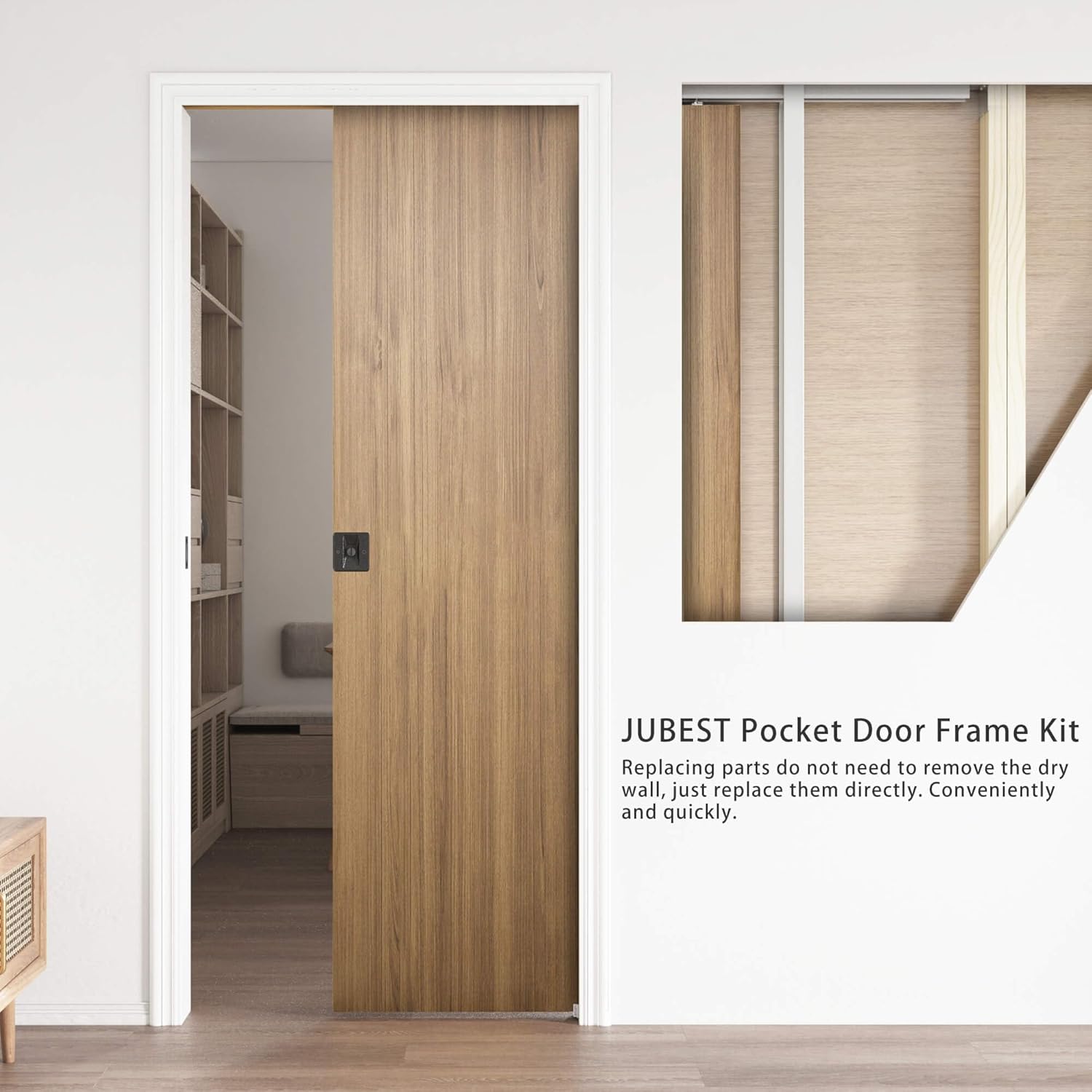 JUBEST Pocket Door Frame Kit With 88LBS Two-Way Soft-Close Mechanism, Smoothly and Quietly, Easy to Install Hidden Kit, for 24" to 36"x80" Door, Durable and Stylish