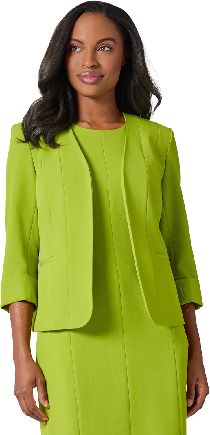 Kasper Women's Plus Size Crepe Multi Seam Cuff Sleeve Cardigan (B, Kiwi