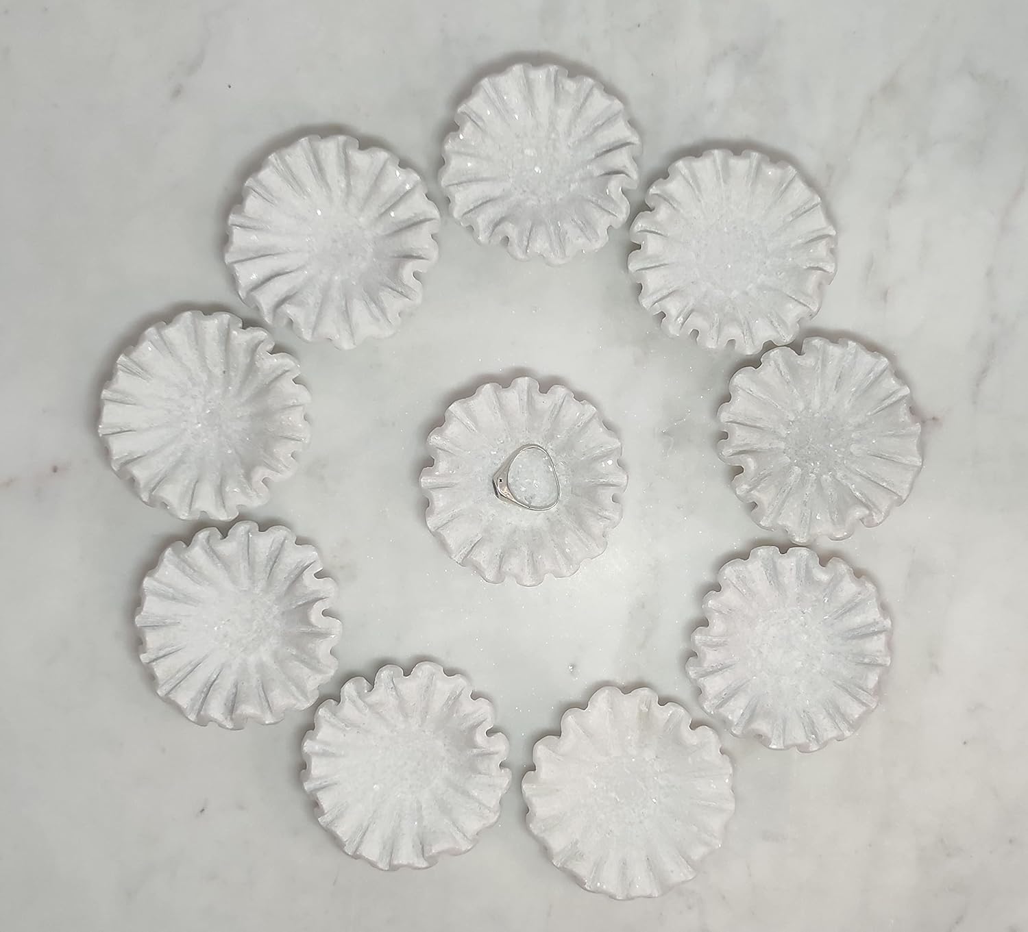 Marble Ruffle Bowl, Marble Scalloped Bowl, Marble Decorative Bowl, Handmade Ruffled Bowl