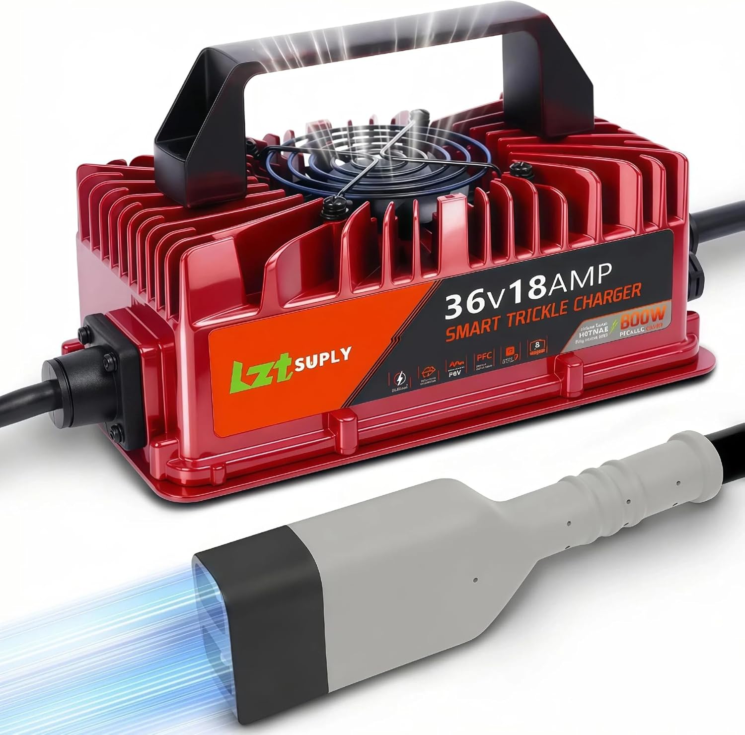 36 Volt 18 Amp Golf Cart Battery Charger for EZGO TXT, IP67 Waterproof Smart Trickle Charger 16Ft Cable with D-Shaped Plug for 36V Lead-Acid Batteries