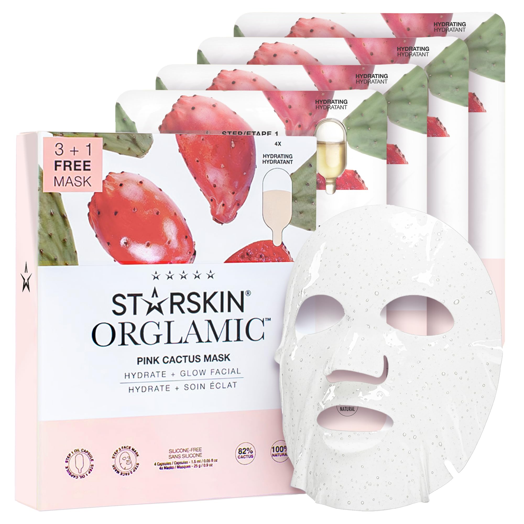 STARSKIN Orglamic, Maschera Viso in Bio-Cellulosa 2 Fasi, Set da 4x25g, Idratante e Rassodante, per Tutti i Tipi di Pelle