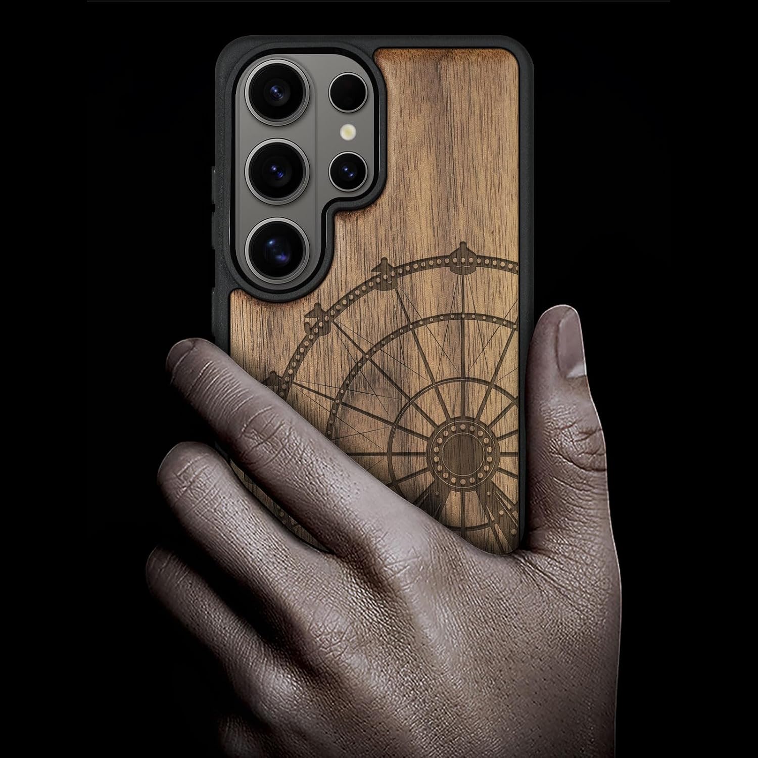 Carveit Magnetic Wooden Case for Samsung Galaxy S26 Ultra Case 2026, TPU Shockproof Cover & Wood Artisan Engraved, Compatible with MagSafe Wireless Chargers (Vintage Ferris Wheel) Walnut