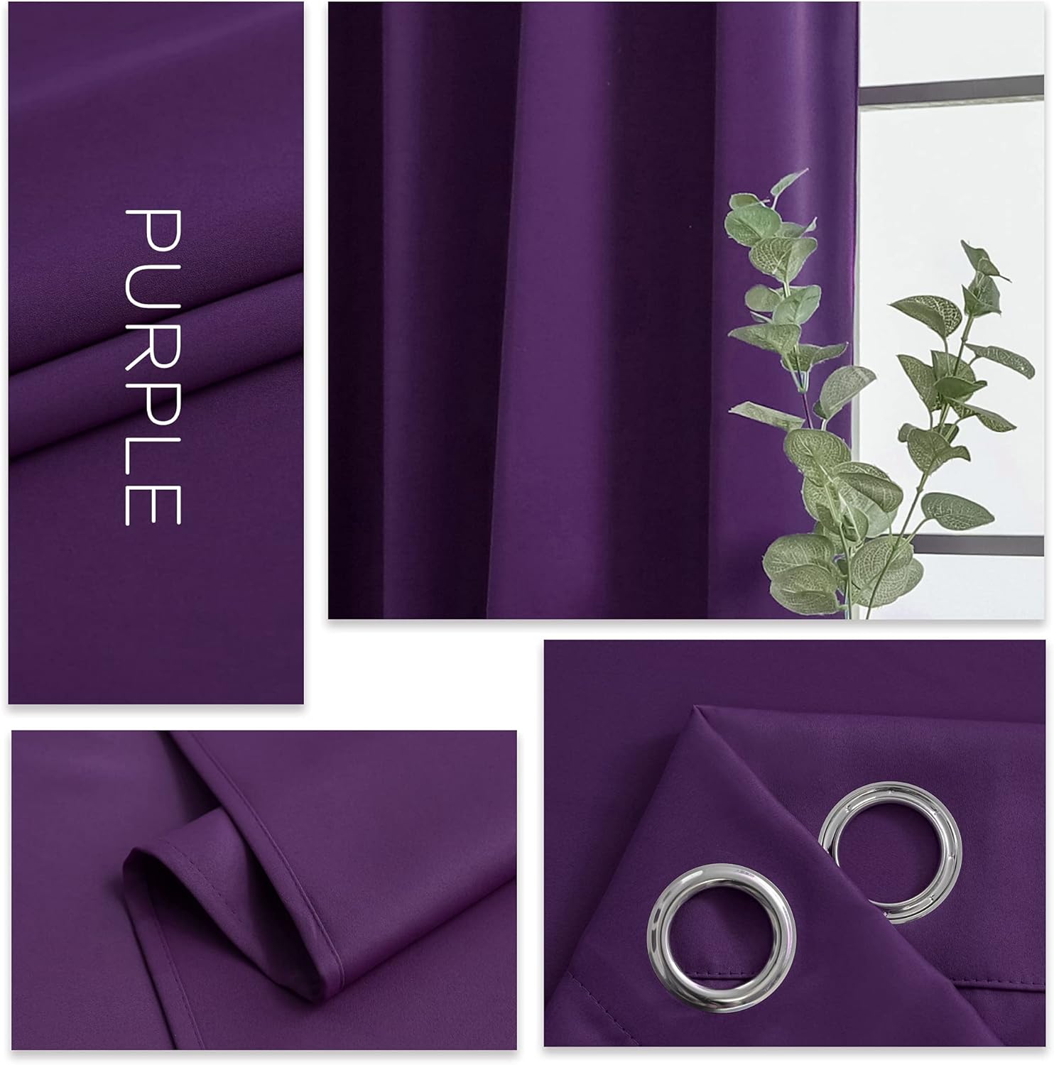 YGO Purple Blackout Valance for Small Window - Grommet Top Window Treatment Blackout Panels Drapes for Bedroom (2 Pcs W 29 x L 18) - Image 5