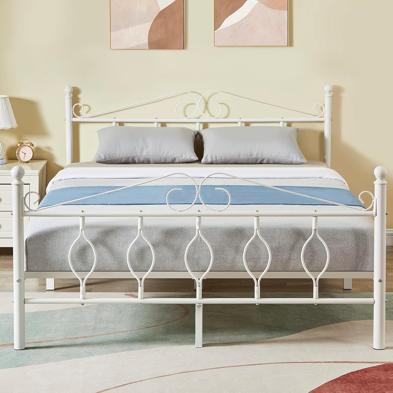GreenForest Queen Bed Frame with Headboard Heavy Duty Metal Platform Bed Frame with Underbed Storage No Box Spring Needed Mattress Foundation, White