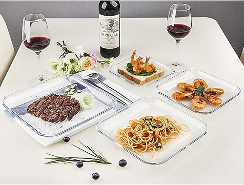 Vista 11 de FOYO Platos de tostado, platos cuadrados transparentes de vidrio templado para ensalada de postre de 7 pulgadas, juego de 3