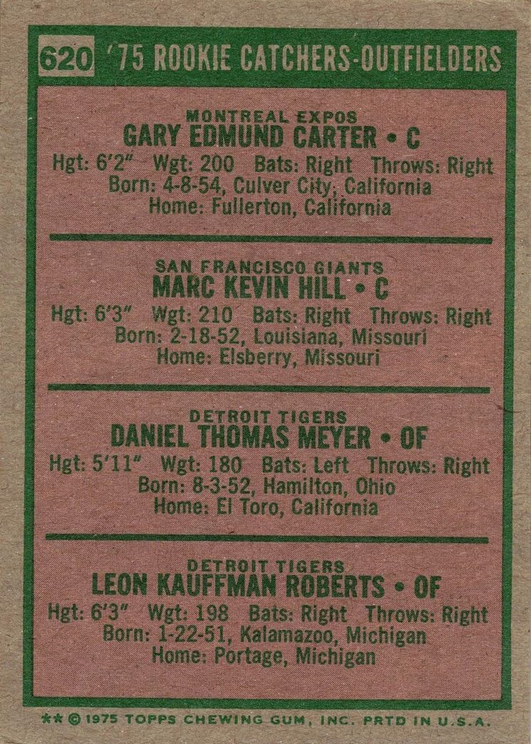 1975 Topps Baseball #620 Gary Carter Rookie Card