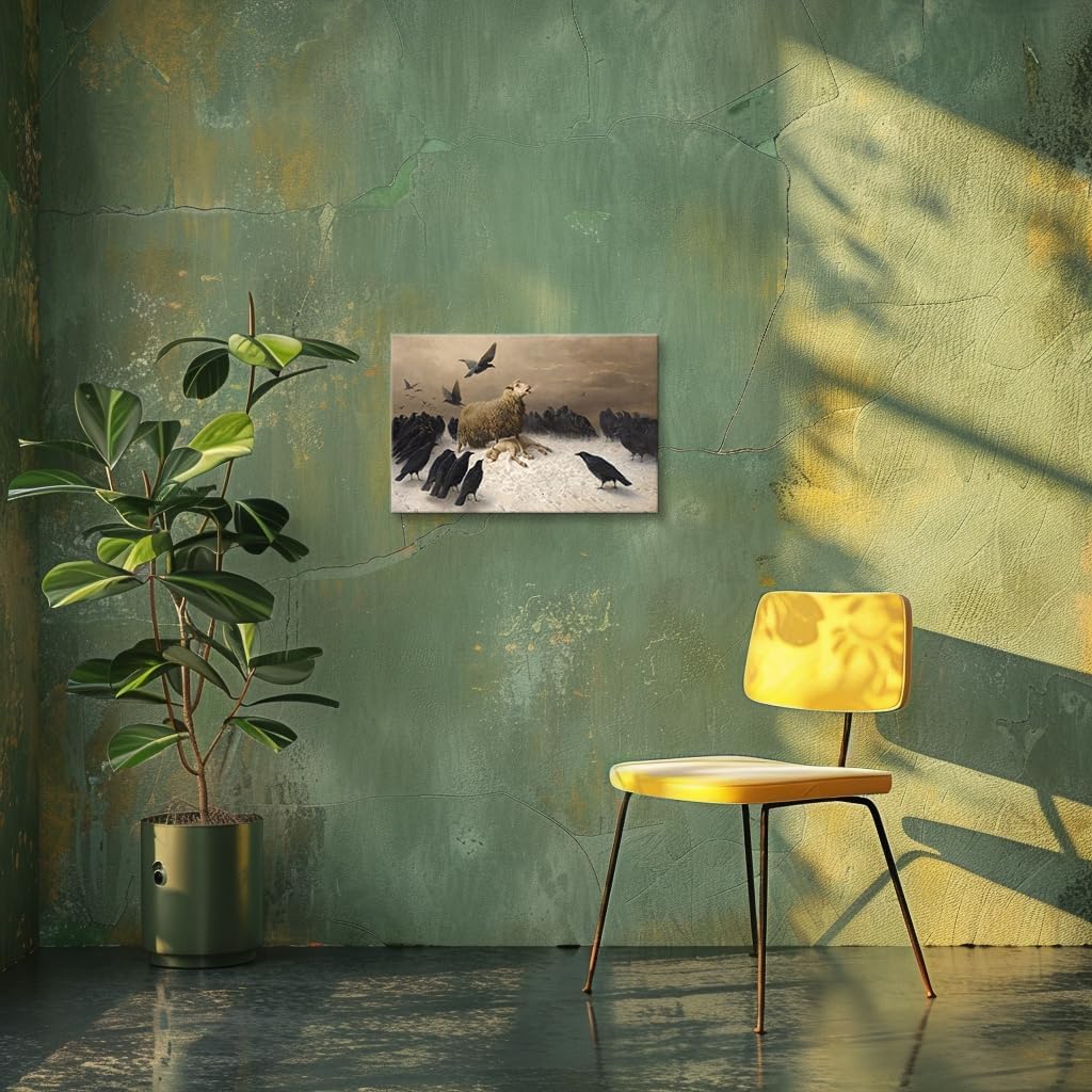 Matniger Vintage Sheep Wall Art Prints Framed Canvas Painting Anguish Famous Artwork Posters Animal Pictures Sheep Wall Decor for Living Room 12x18 inches