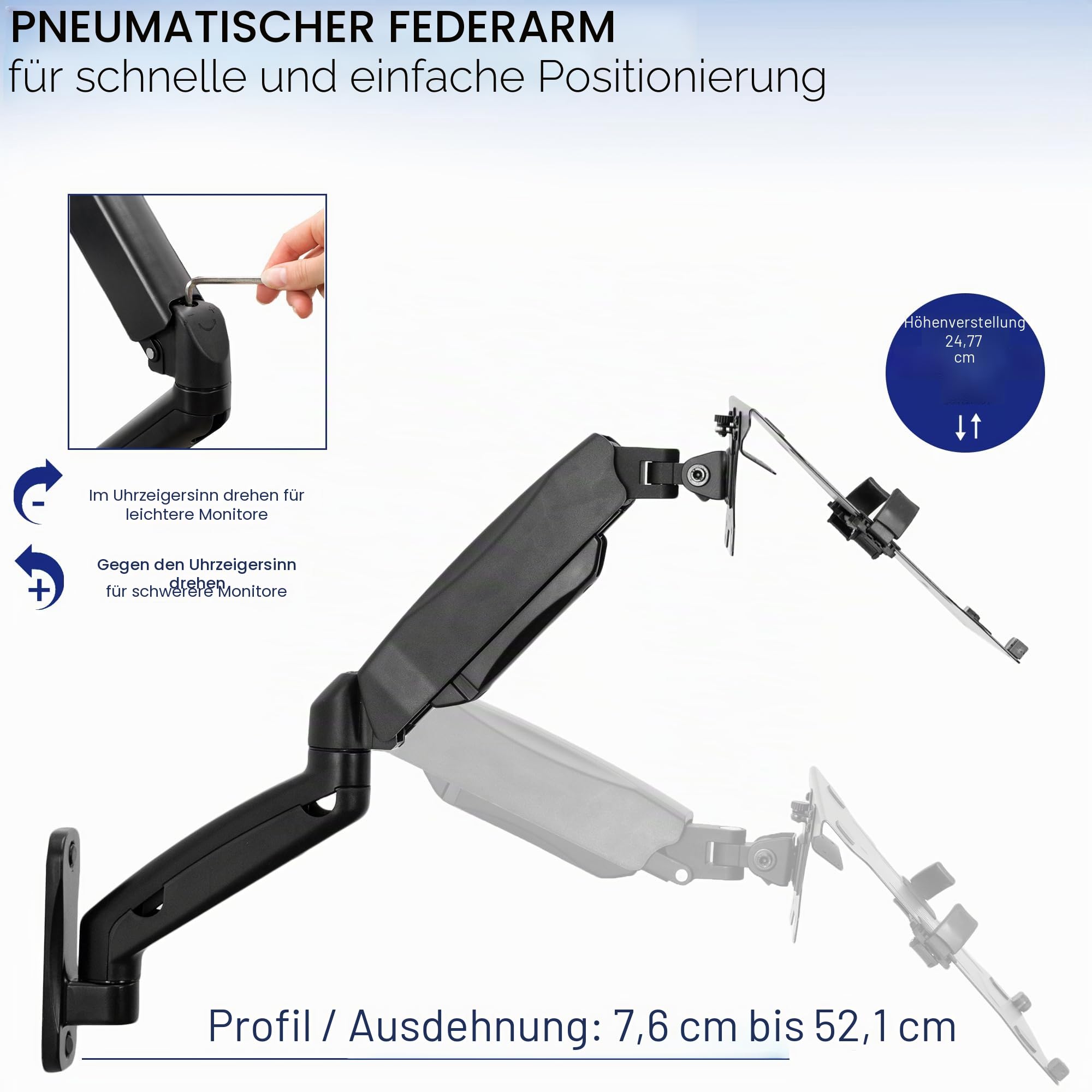 VIVO Mount-V001GL Höhenverstellbare pneumatische Laptop-Wandhalterung mit verlängertem Arm, vollbewegliche schwenkbare Notebook-Ablage, passend für 10- bis 15,6-Zoll-Bildschirme, Schwarz