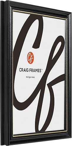 Miniatura 3 de Craig Frames 314BG, portarretratos de 20 x 30 pulgadas con paspartú para fotos de 16 x 24 pulgadas, adornado negro y dorado