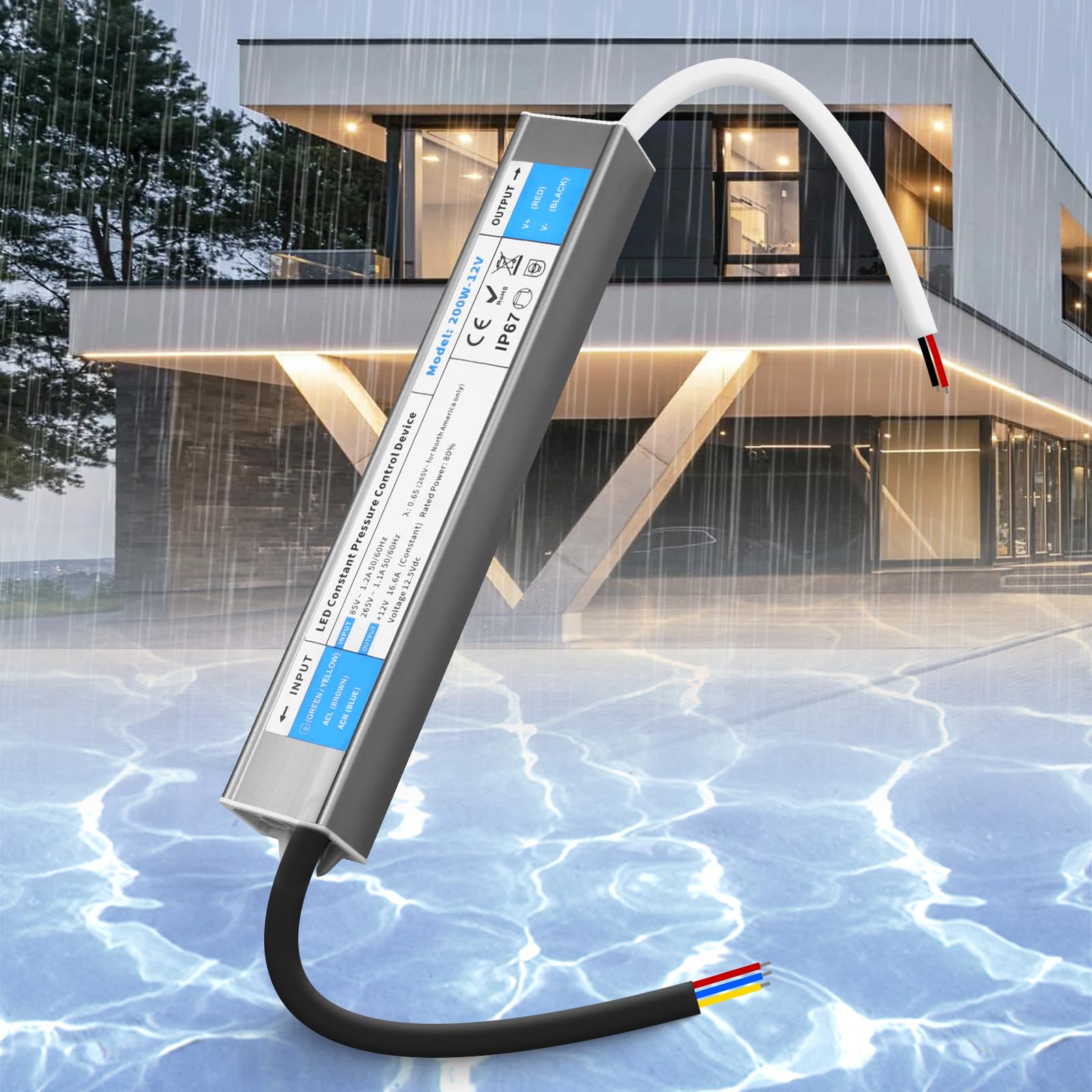SUCIKORIO 12V 200W LED Driver Waterproof IP67, Ultra Slim LED Transformer 240V AC to 12V DC 18.2A 200 Watt Quiet Low Volt Converter LEDs Power Supply Constant Voltage For LEDs Strip, Indoor & Outdoor