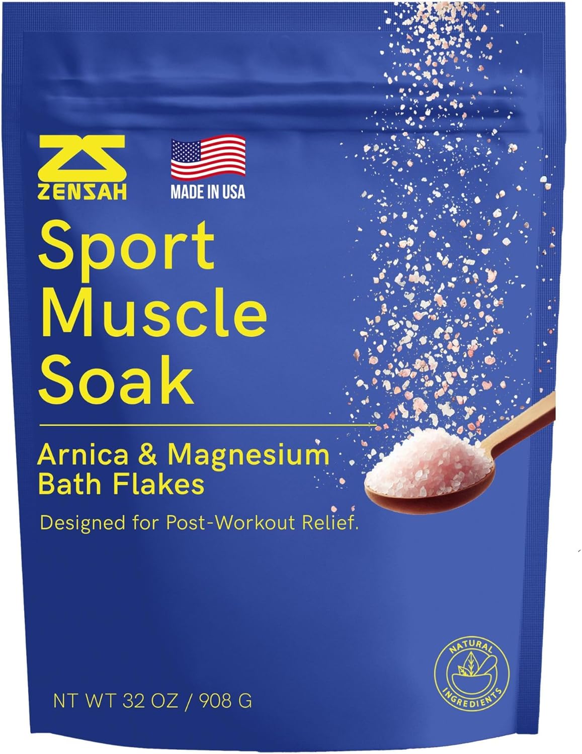 Zensah Muscle Recovery Bath Soak – Magnesium Epsom Salt with Arnica for Post Workout Soreness Relief, Soaking Essential Oils, Sports Gifts for Athletes, Men and Women (Peppermint, 32 oz)