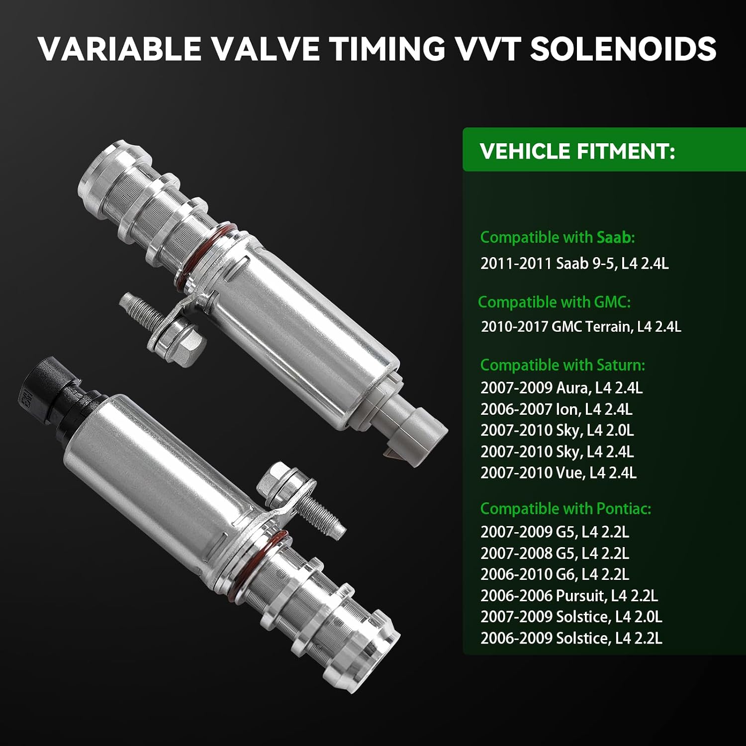 Intake & Exhaust Camshaft Position Actuator VVT Solenoid Valve Kit Compatible with Chevy Equinox Malibu HHR Impala Cobalt, Buick Regal LaCrosse, GMC Terrain, Replace 12655420 12655421 917-215 917-216