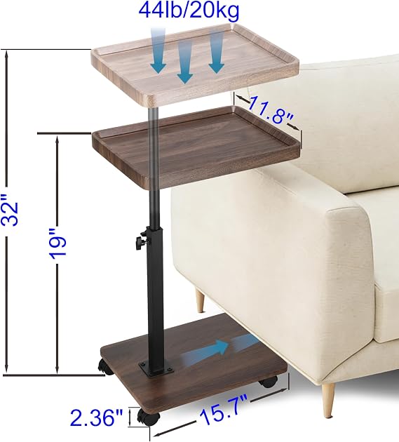 C Shaped End Table for Couch, Adjustable Height C Shaped Side Table