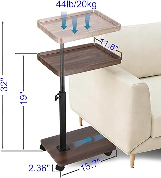 C Shaped End Table for Couch, Adjustable Height C Shaped Side Table