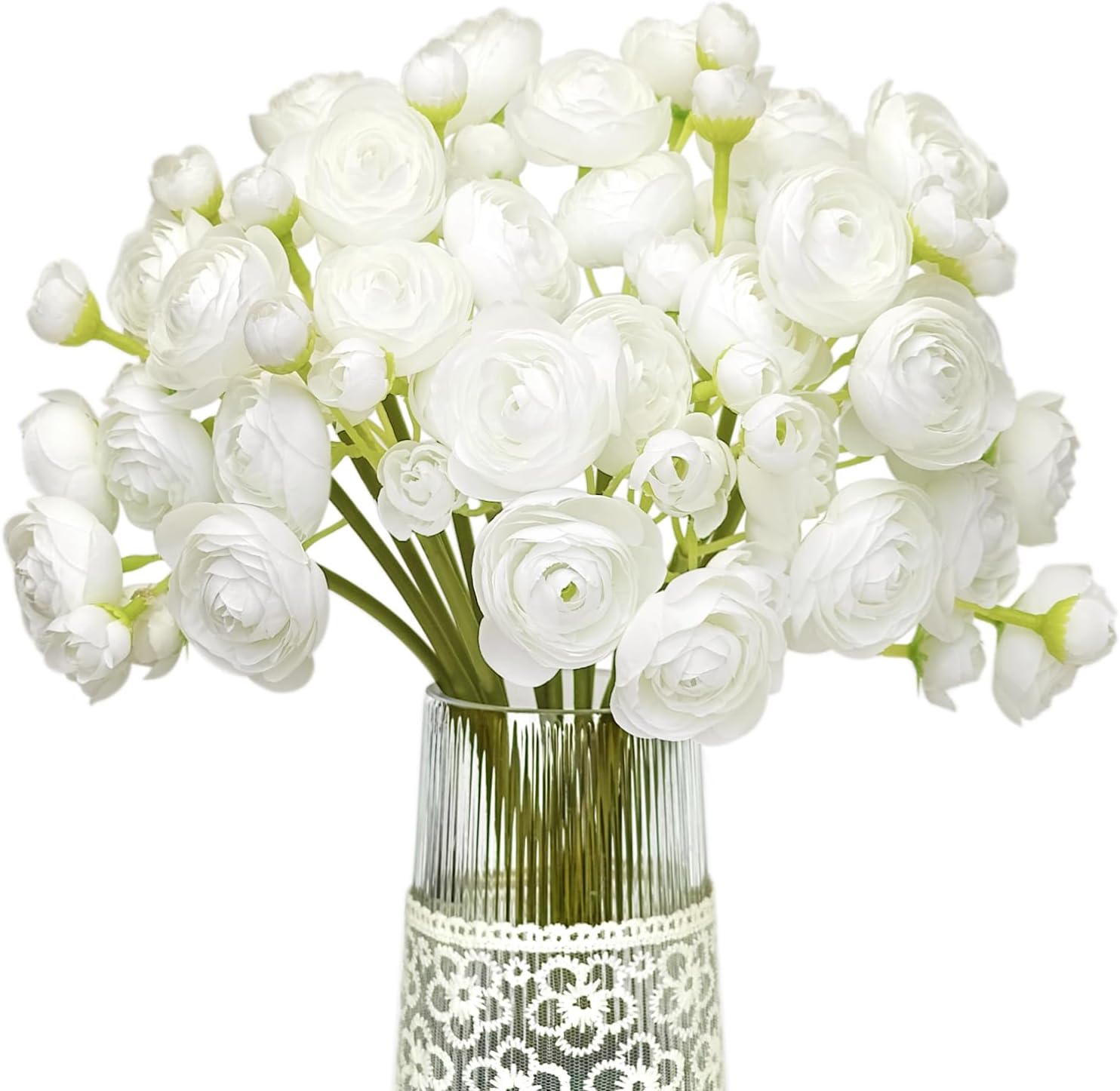 Letjolt Ranunculus Artificial Flower White Silk Flowers Faux DIY Bouquet for Wedding Engagement Centerpieces Arrangements Bridal Shower Decorations Home Decor 18pcs