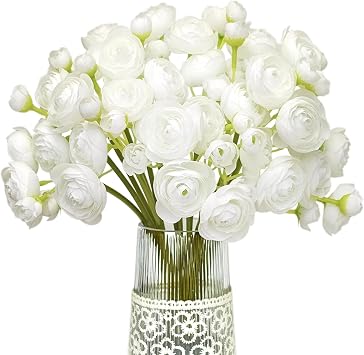 Letjolt Ranunculus Artificial Flower White Silk Flowers, 18 Pcs | Faux DIY Bouquet, Wedding Engagement Centerpieces, Bridal Shower Decorations, Home Decor