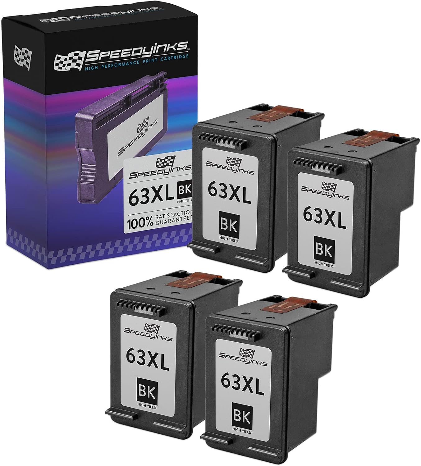 SPEEDYINKS Remanufactured Ink Cartridge Replacement for HP 63XL F6U64AN High Yield (Black, 4-Pack) Compatible with HP DeskJet 2130 All-in-One Deskjet 3630 All-in-One Envy