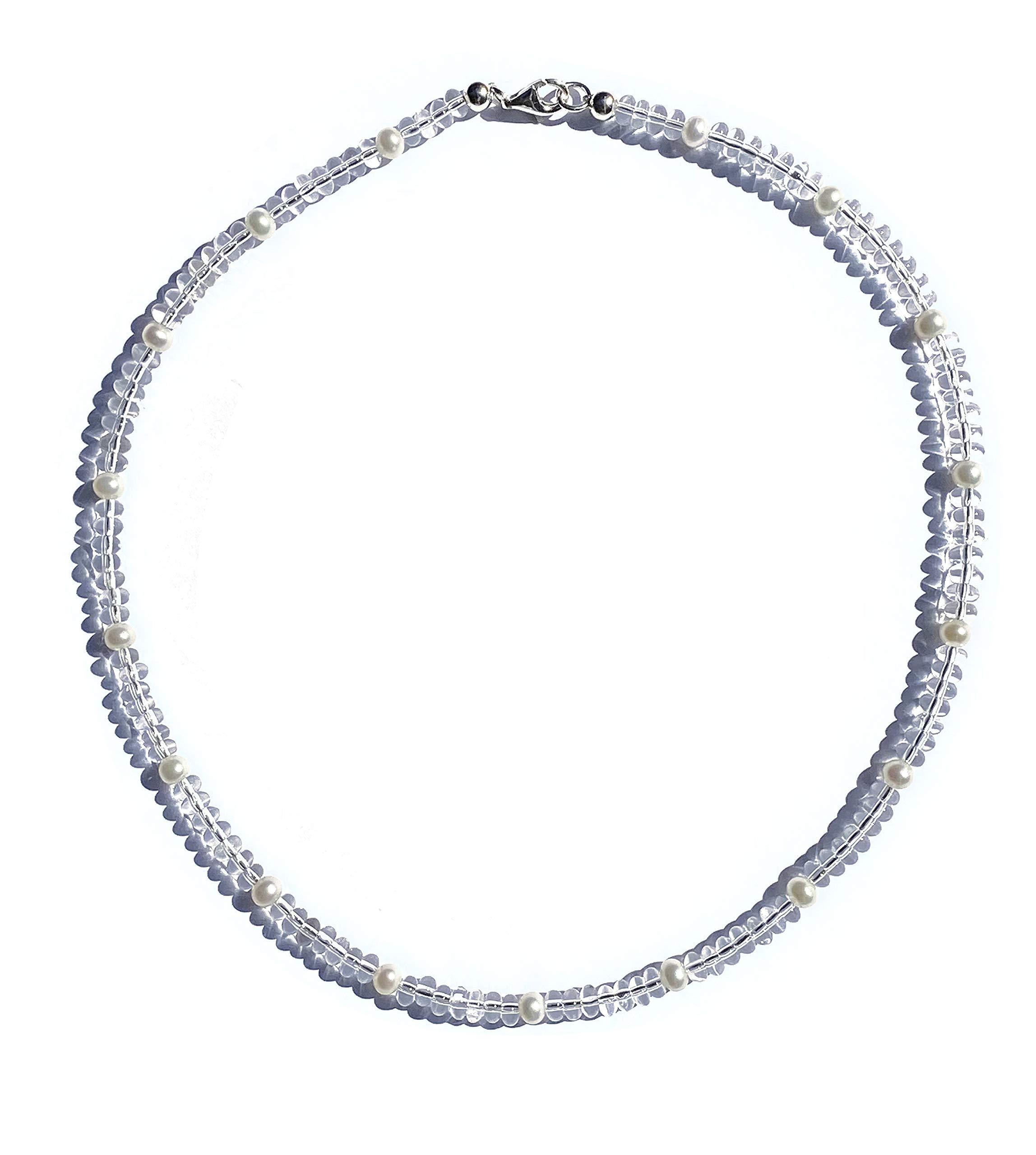 Bergkristall Schmuck (Halskette) Bergkristall Kette mit Süßwasserperlen Verschluss 925er Sterling-Silber Modellnummer 255A