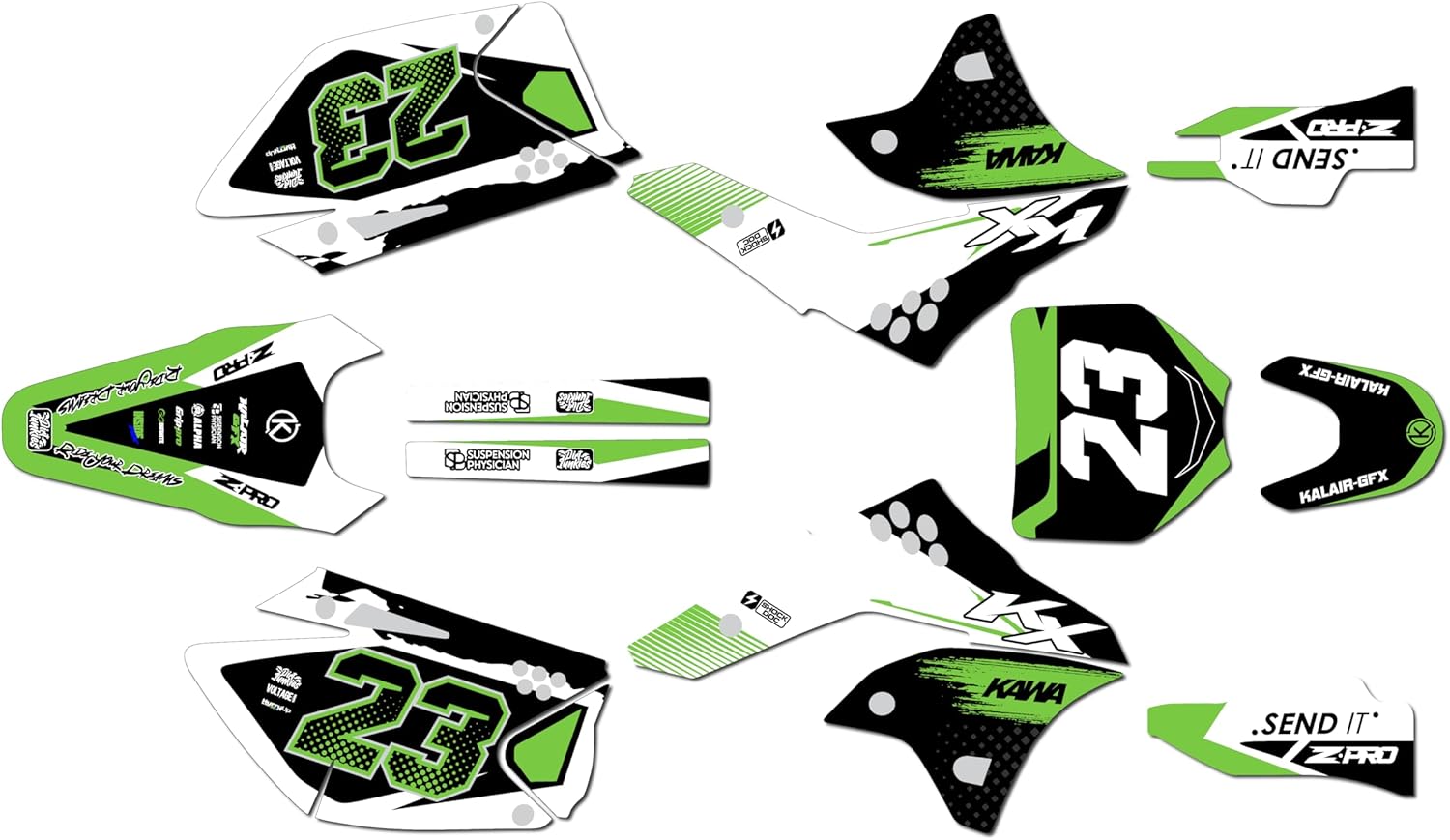 Graphics Kit for Kawasaki KX250F (2006-2008) Evader Series Gray 9 Mil-Dirt bike Custom Racing Graphics Decals Stickers Kit, no-plastics