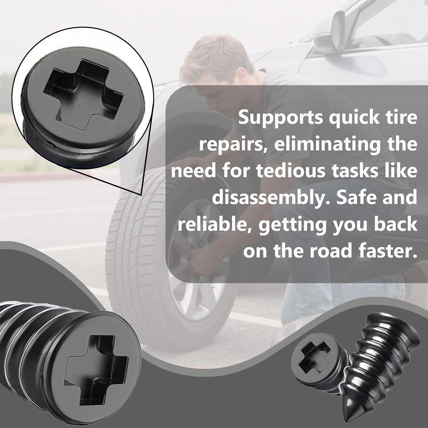 40 Pcs Tire Plug Kit-Tire Plugs Screw Type for Quick Tire Repair | Self-Service Fast Repair, Durable Rubber Tire Repair Screws, Portable & Easy Operation, Universal for Car, Truck, Motorcycle