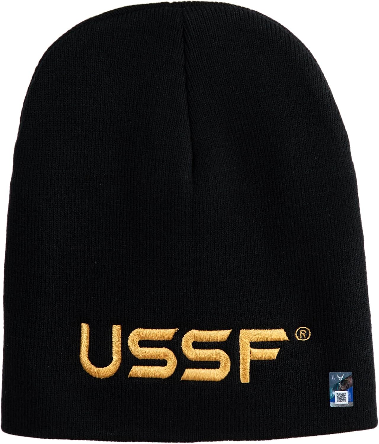 USSF Gold Letter Symbol Embroidered 8 Inch Solid Knit Short Beanie Made in USA