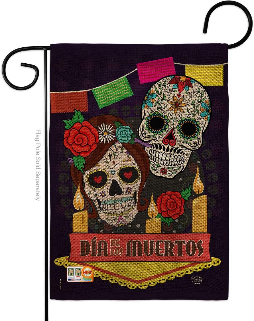Dia de los Muertos Burlap Garden Flag Falltime Day of Dead Fiesta Mexican Party Autumntime Small Decorative Gift Yard House Banner Double-Sided Made In USA 13 X 18.5