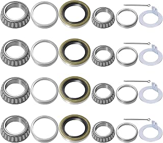 4 Set Traile Axle Bearings Kit L68149 L44649 with D-Style Spindle Tang Washers, Boat Trailer Bearing Kit Fits for 1-3/8" to 1-1/16" 3500 Lbs Trailer Axle 1.719" Grease Seal 10-19#84 Spindle