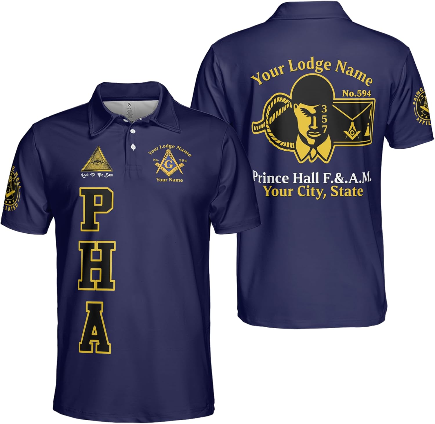 Personalized Name Prince Hall Affiliated F&AM PHA The Black Suits Freemason Men's Polo Shirt S-5XL