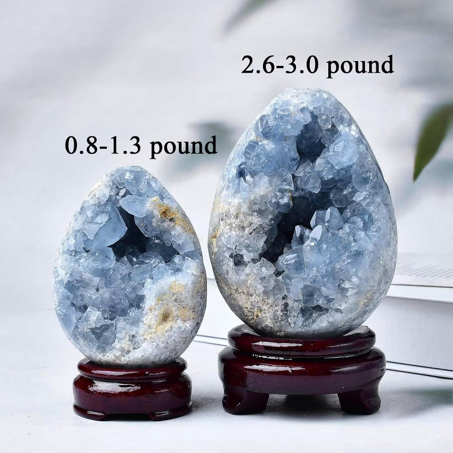 Natural Blue Celestite Geode Egg Healing Crystal Stone Collection Mineral Specimen with Stand Home Office Decor 3.0-3.5 Pound