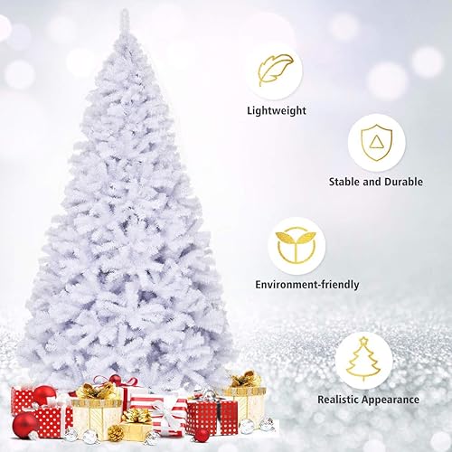 Miniatura 8 de OFFICEJOY Árbol de Navidad artificial blanco, pino artificial de 9 pies con agujas de PVC de alta calidad y soporte de metal sólido, fácil montaje,