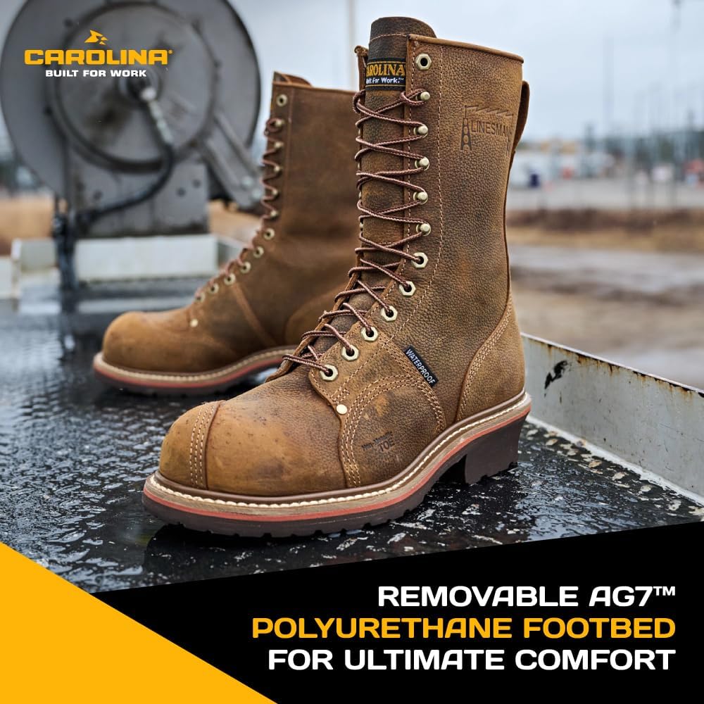 Carolina Linesman 10" Composite Toe Work Boots for Men - All-Day Memory Foam Cushion - Slip-Resistant Traction for Work Boot Safety - Non-Metallic Shank Support for Motorcycle & Tactical Footwear