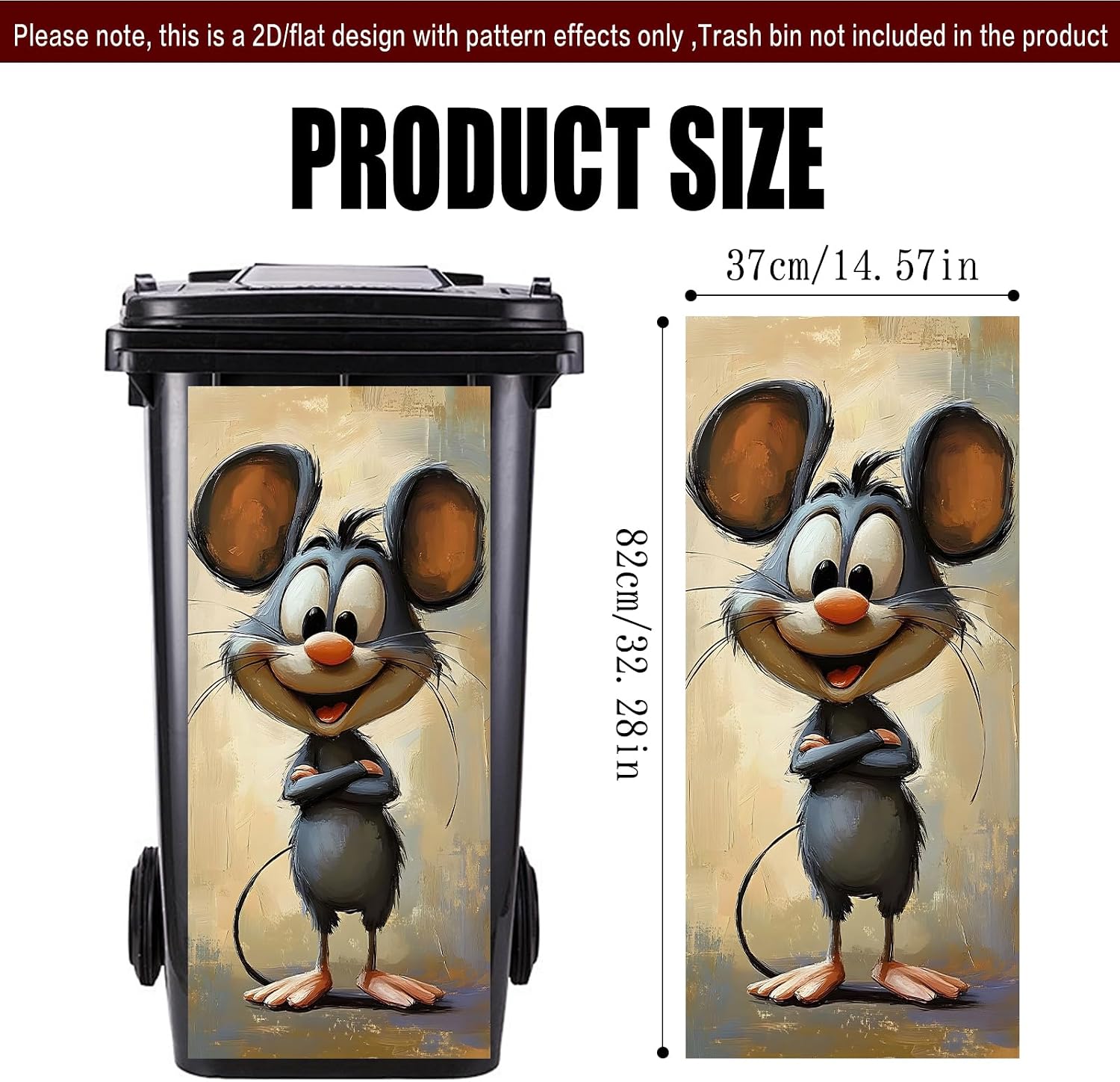 Nuxovilar Smiling Mouse Garbage Pail Stickers Trash Can PVC 14.57x32.28 image 3